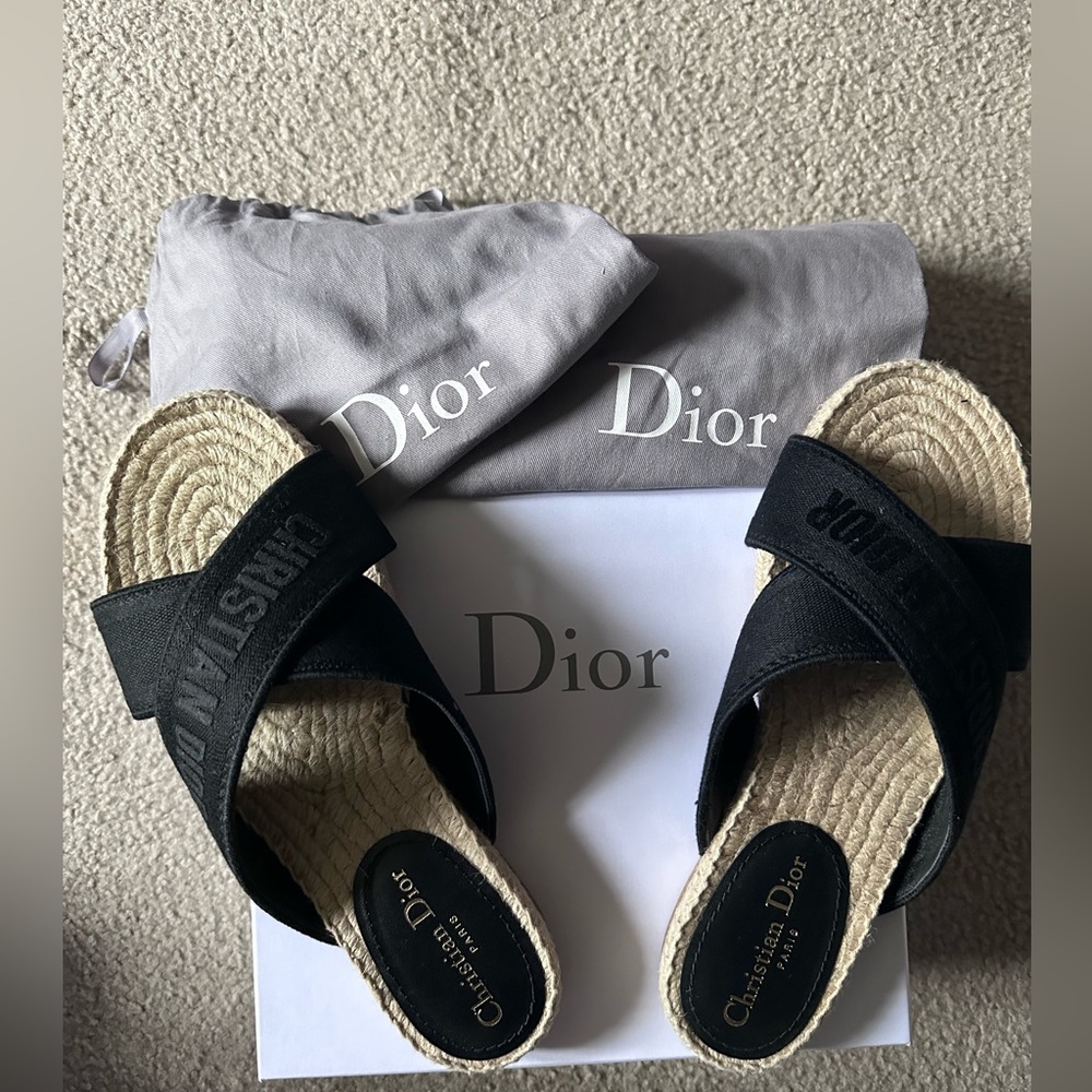 Dior Logo Embroidered Logo Espadrilles. Size 39.5, 9.5.